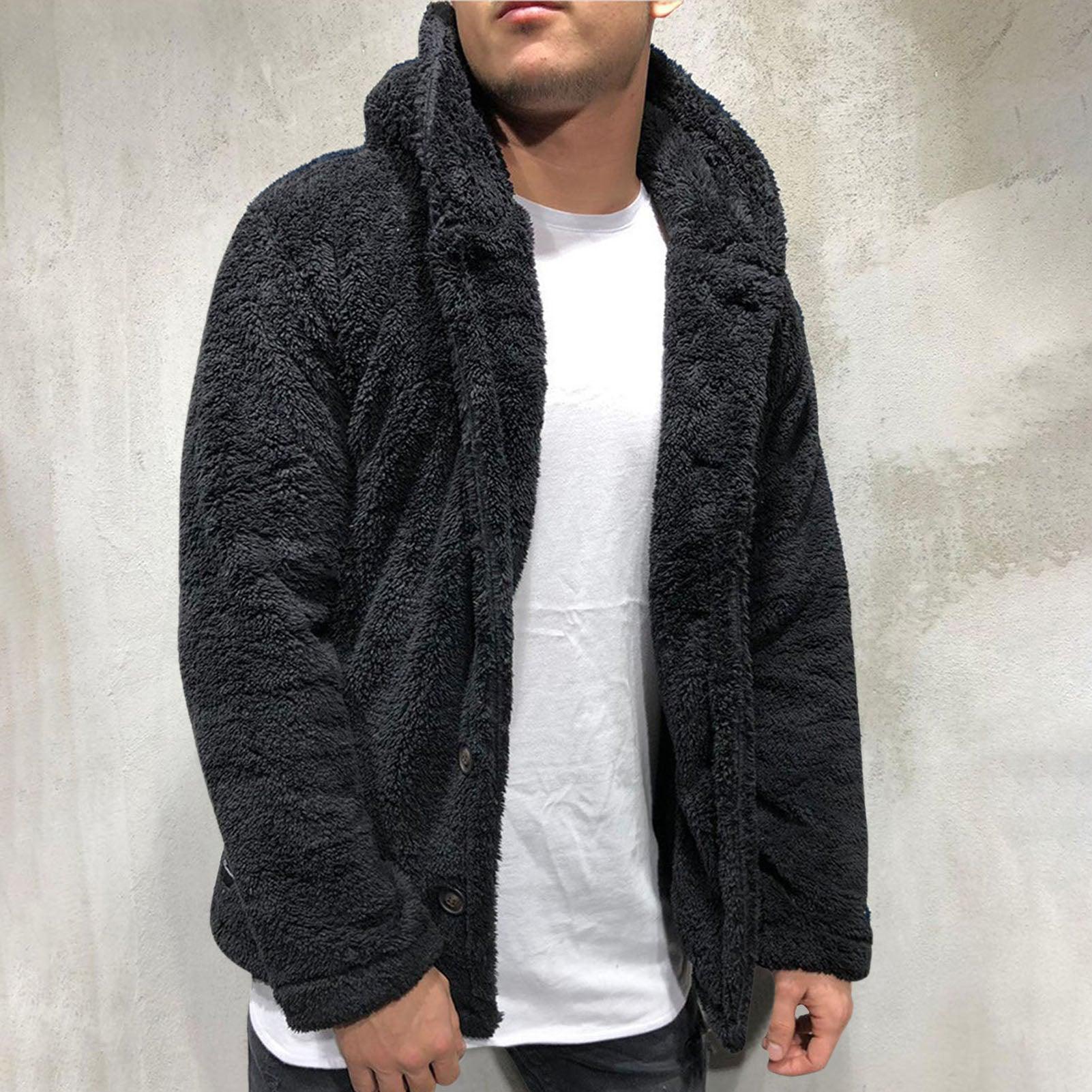 Comfortable Winter Unisex Jacket Fluffy Thick Warm Jacket Long Sleeve Hooded Coat Soft Coat Jacket Warm Casual Button Jacket Elegant Modern Autumn Plush Buttons Closure Thick Men Coat For Outdoor Stevvex