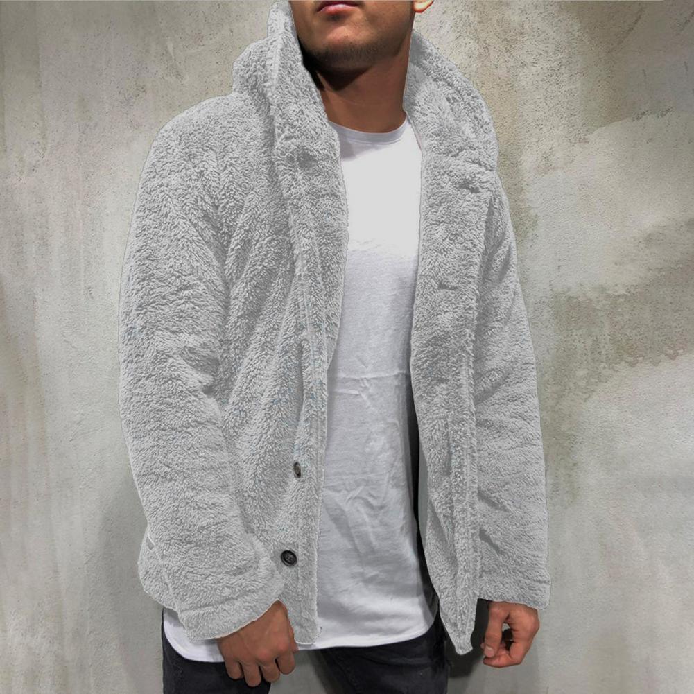 Comfortable Winter Unisex Jacket Fluffy Thick Warm Jacket Long Sleeve Hooded Coat Soft Coat Jacket Warm Casual Button Jacket Elegant Modern Autumn Plush Buttons Closure Thick Men Coat For Outdoor Stevvex