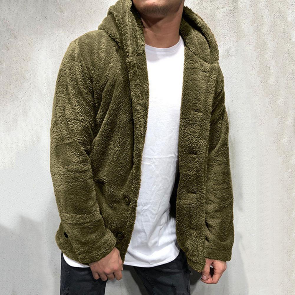 Comfortable Winter Unisex Jacket Fluffy Thick Warm Jacket Long Sleeve Hooded Coat Soft Coat Jacket Warm Casual Button Jacket Elegant Modern Autumn Plush Buttons Closure Thick Men Coat For Outdoor Stevvex