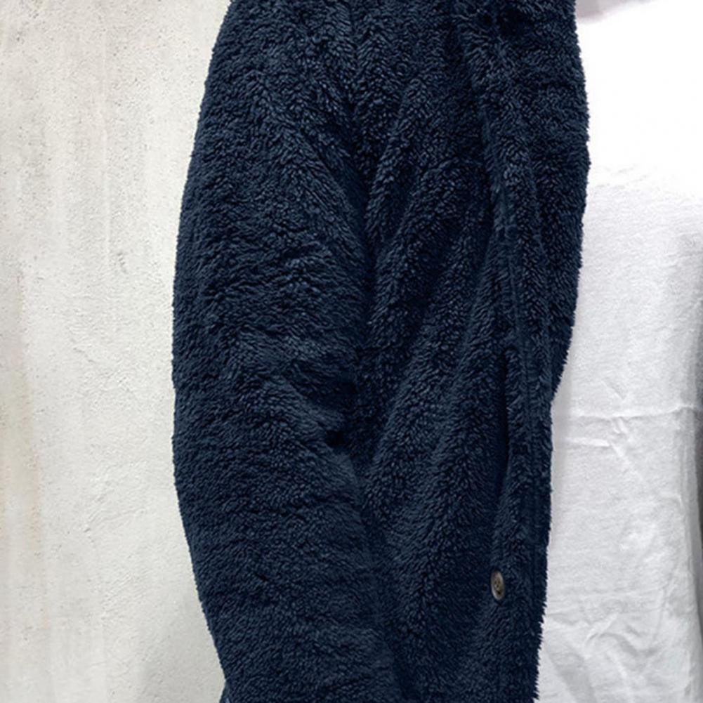 Comfortable Winter Unisex Jacket Fluffy Thick Warm Jacket Long Sleeve Hooded Coat Soft Coat Jacket Warm Casual Button Jacket Elegant Modern Autumn Plush Buttons Closure Thick Men Coat For Outdoor Stevvex