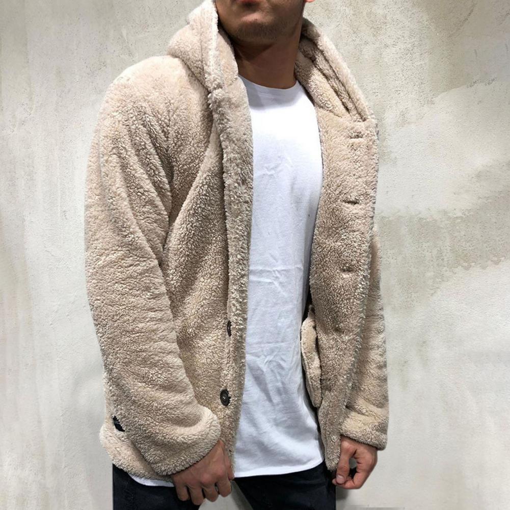 Comfortable Winter Unisex Jacket Fluffy Thick Warm Jacket Long Sleeve Hooded Coat Soft Coat Jacket Warm Casual Button Jacket Elegant Modern Autumn Plush Buttons Closure Thick Men Coat For Outdoor Stevvex