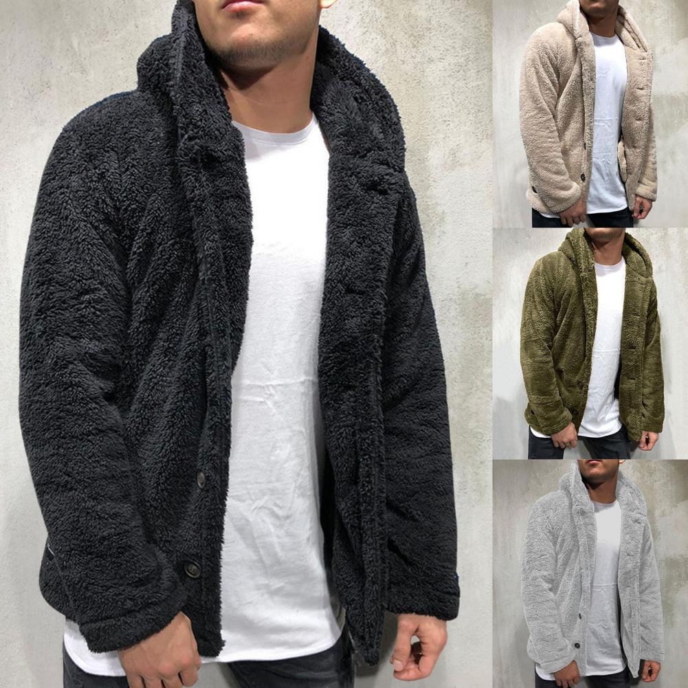 Comfortable Winter Unisex Jacket Fluffy Thick Warm Jacket Long Sleeve Hooded Coat Soft Coat Jacket Warm Casual Button Jacket Elegant Modern Autumn Plush Buttons Closure Thick Men Coat For Outdoor Stevvex