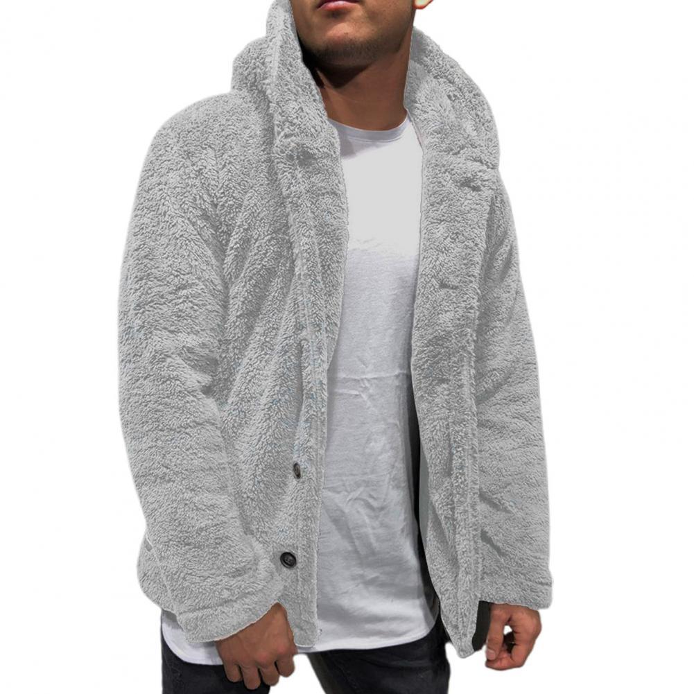Comfortable Winter Unisex Jacket Fluffy Thick Warm Jacket Long Sleeve Hooded Coat Soft Coat Jacket Warm Casual Button Jacket Elegant Modern Autumn Plush Buttons Closure Thick Men Coat For Outdoor Stevvex