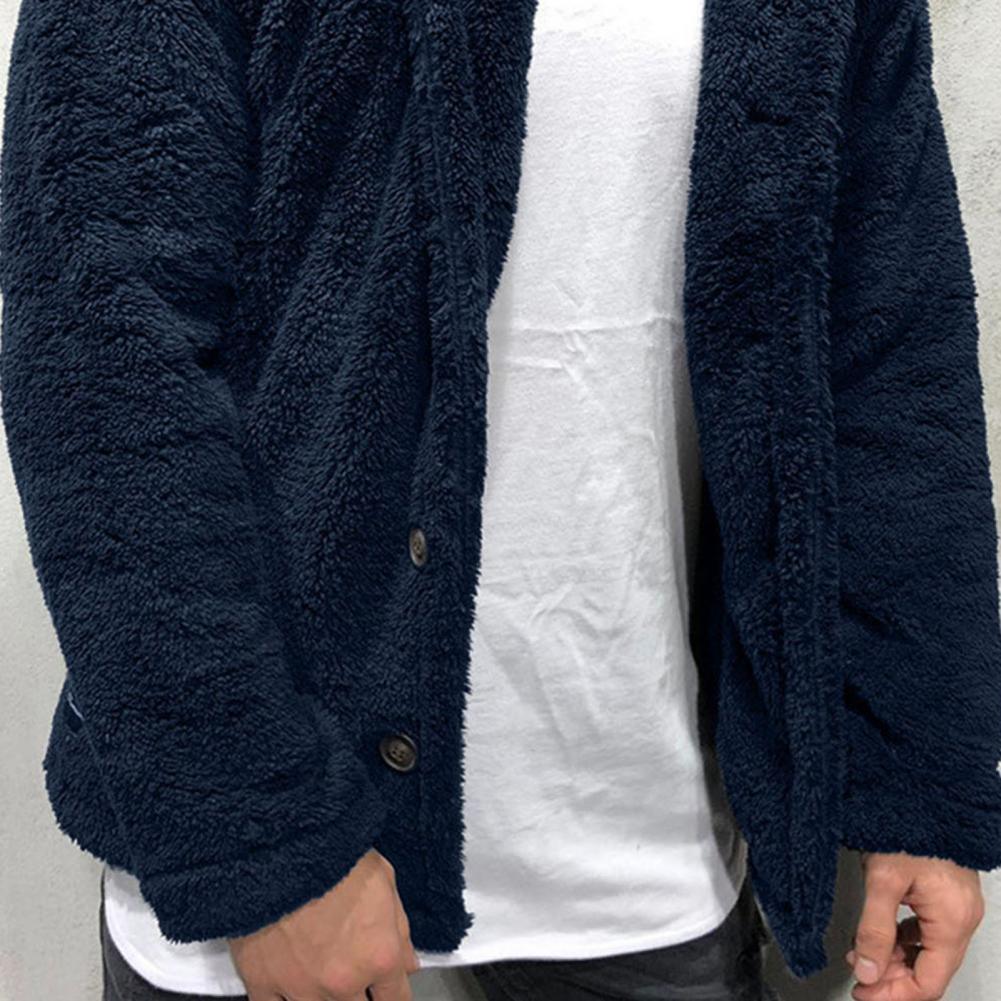 Comfortable Winter Unisex Jacket Fluffy Thick Warm Jacket Long Sleeve Hooded Coat Soft Coat Jacket Warm Casual Button Jacket Elegant Modern Autumn Plush Buttons Closure Thick Men Coat For Outdoor Stevvex