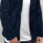 Comfortable Winter Unisex Jacket Fluffy Thick Warm Jacket Long Sleeve Hooded Coat Soft Coat Jacket Warm Casual Button Jacket Elegant Modern Autumn Plush Buttons Closure Thick Men Coat For Outdoor Stevvex