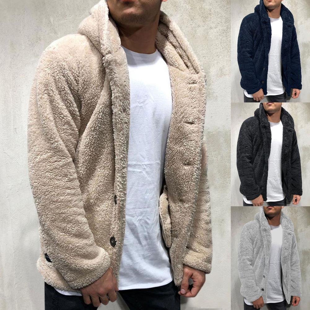 Comfortable Winter Unisex Jacket Fluffy Thick Warm Jacket Long Sleeve Hooded Coat Soft Coat Jacket Warm Casual Button Jacket Elegant Modern Autumn Plush Buttons Closure Thick Men Coat For Outdoor Stevvex