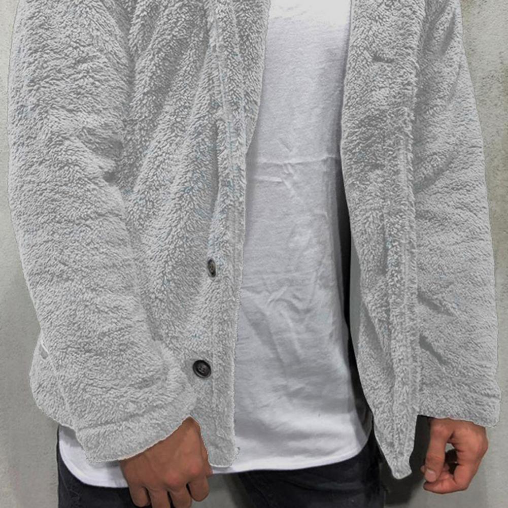 Comfortable Winter Unisex Jacket Fluffy Thick Warm Jacket Long Sleeve Hooded Coat Soft Coat Jacket Warm Casual Button Jacket Elegant Modern Autumn Plush Buttons Closure Thick Men Coat For Outdoor Stevvex