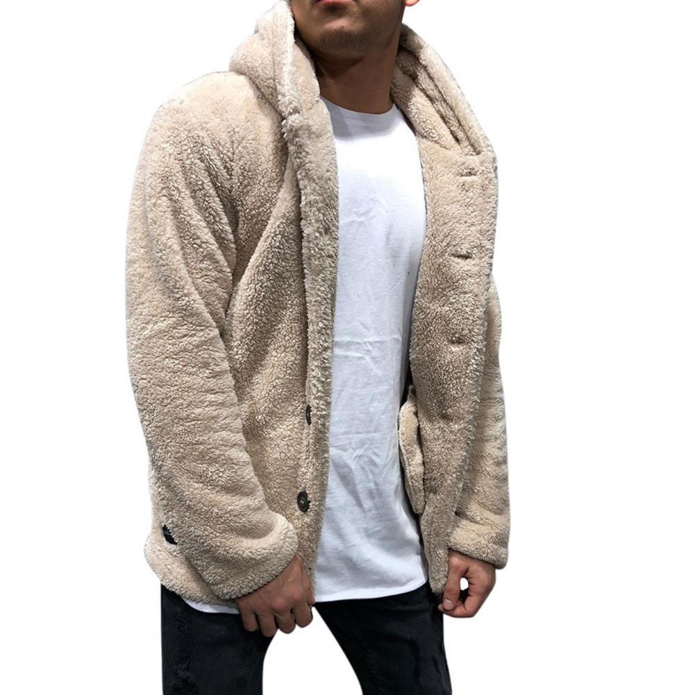 Comfortable Winter Unisex Jacket Fluffy Thick Warm Jacket Long Sleeve Hooded Coat Soft Coat Jacket Warm Casual Button Jacket Elegant Modern Autumn Plush Buttons Closure Thick Men Coat For Outdoor Stevvex