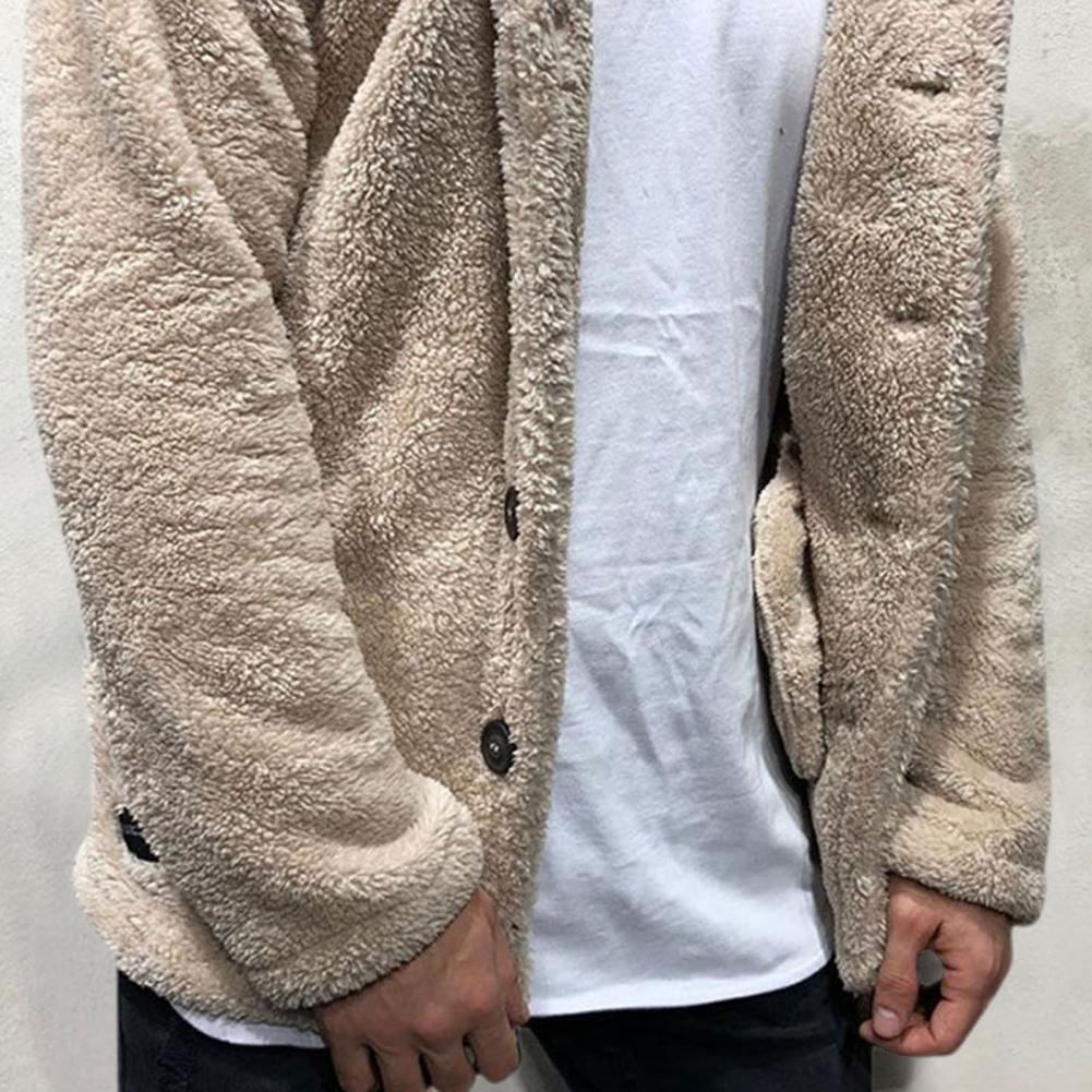Comfortable Winter Unisex Jacket Fluffy Thick Warm Jacket Long Sleeve Hooded Coat Soft Coat Jacket Warm Casual Button Jacket Elegant Modern Autumn Plush Buttons Closure Thick Men Coat For Outdoor Stevvex