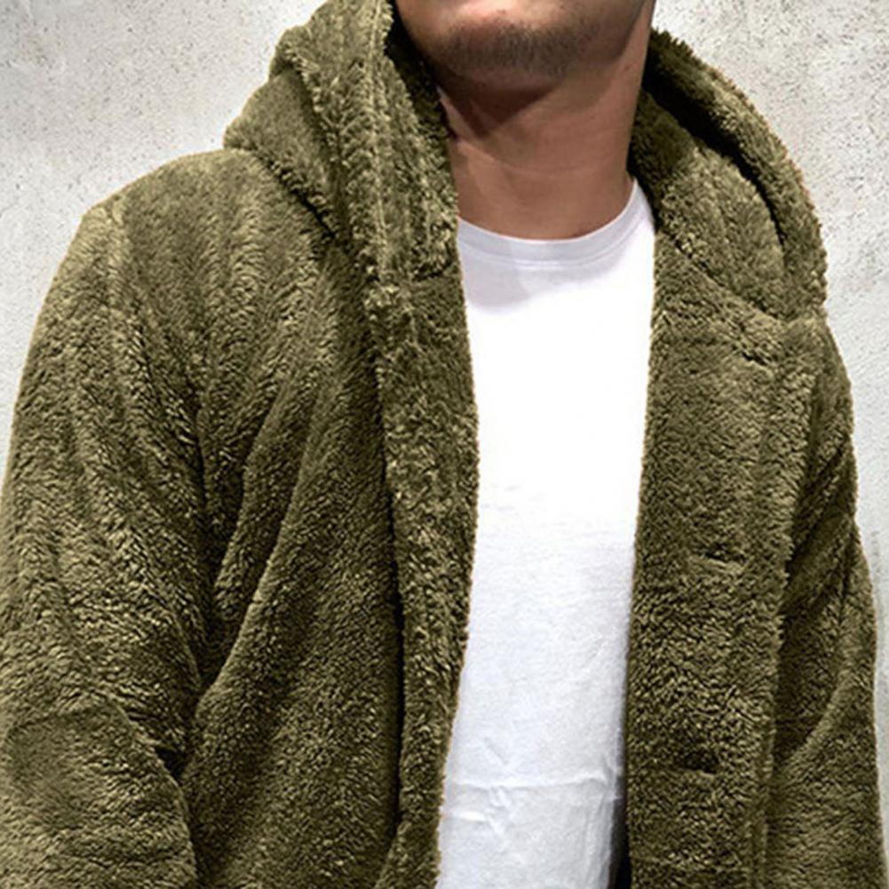 Comfortable Winter Unisex Jacket Fluffy Thick Warm Jacket Long Sleeve Hooded Coat Soft Coat Jacket Warm Casual Button Jacket Elegant Modern Autumn Plush Buttons Closure Thick Men Coat For Outdoor Stevvex