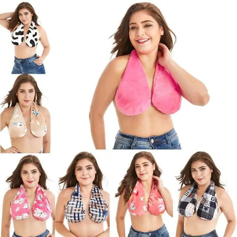 Comfortable Women Towel Bra Chest Hanging Neck Wrapped Big Bra Breastfeeding Lightweight Ladies Towel Bra Stevvex