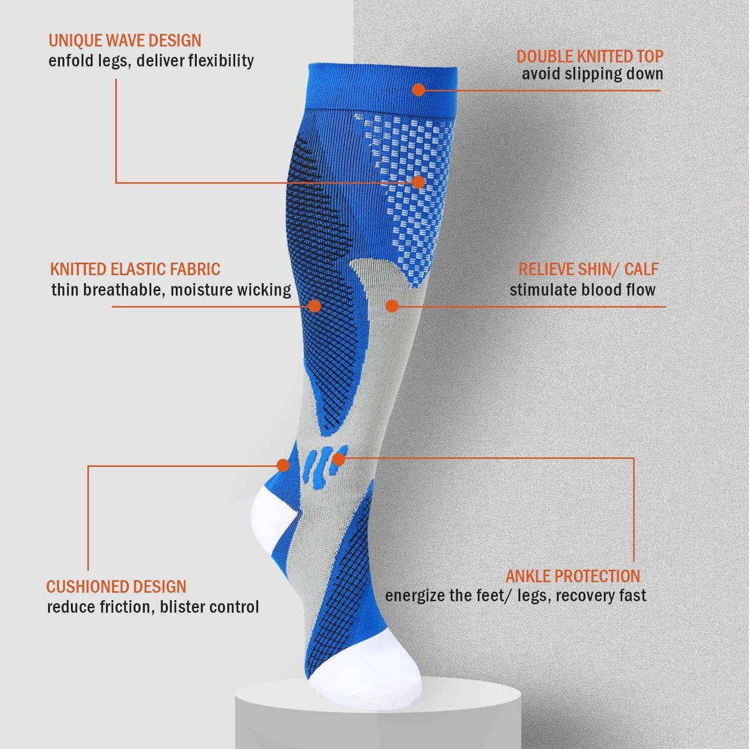 Compression Socks Nylon Medical Nursing Stockings Specializes Outdoor Cycling Sport Socks Men,20-30mmhg Run Nurse Socks for Edema Diabetic Varicose Veins Fast-drying Breathable Adult Sports Socks Stevvex