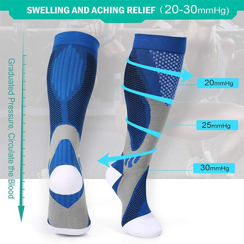 Compression Socks Nylon Medical Nursing Stockings Specializes Outdoor Cycling Sport Socks Men,20-30mmhg Run Nurse Socks for Edema Diabetic Varicose Veins Fast-drying Breathable Adult Sports Socks Stevvex