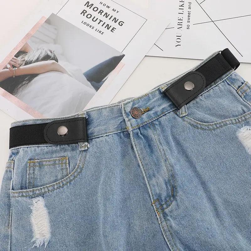 Cool Buckle-Free Stretch Elastic Waist Belt Unisex Style No Buckle Fashion Waistbands For Men And Women Simple Black Stretch Belt Invisible Elastic Belt For Jeans Pants Dresses Stevvex