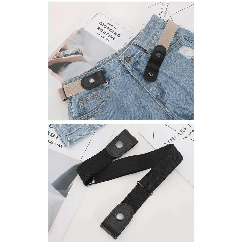 Cool Buckle-Free Stretch Elastic Waist Belt Unisex Style No Buckle Fashion Waistbands For Men And Women Simple Black Stretch Belt Invisible Elastic Belt For Jeans Pants Dresses Stevvex