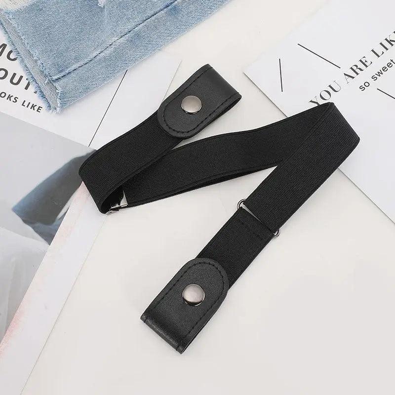 Cool Buckle-Free Stretch Elastic Waist Belt Unisex Style No Buckle Fashion Waistbands For Men And Women Simple Black Stretch Belt Invisible Elastic Belt For Jeans Pants Dresses Stevvex