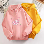 Cool Cow Print Hoodie Strawberry Casual Pullover Oversized Sweatshirt Pullover Sweatshirts for Women Cute Strawberry Cow Print Hoodie Casual Top Aesthetic Clothes For Women Funny Hoodies Stevvex