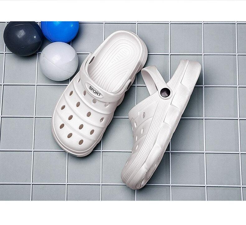 Cool Slippers Summer Hole Shoes Rubber Clogs Men Garden Shoes Gray Beach Flat Summer Beach Sandals Adjustable Slide Garden Shoes Lightweight Nonslip Clogs Stevvex