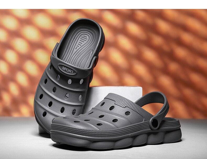 Cool Slippers Summer Hole Shoes Rubber Clogs Men Garden Shoes Gray Beach Flat Summer Beach Sandals Adjustable Slide Garden Shoes Lightweight Nonslip Clogs Stevvex
