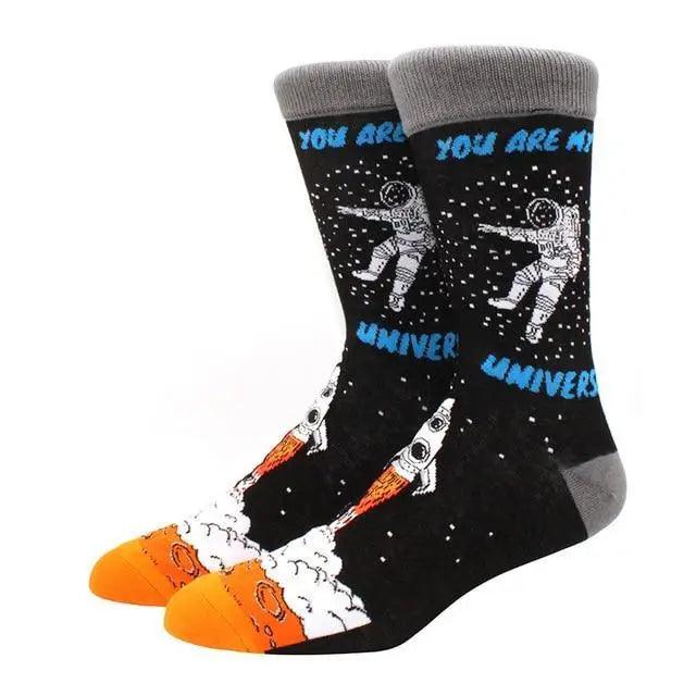 Cool Sock Astronaut Pattern Winter Socks For Men Thick Long Funny Socks Colorful Designs For Your Outfit Stevvex