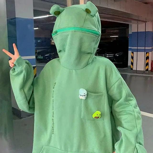 Cool Women Hoodie Perfect Sleeping Frog Pullover Winter Sense Hooded Modern Casual Sweatshirts Cute Funny Style Comfortable Frog Pullover Hoodie For Women Stevvex