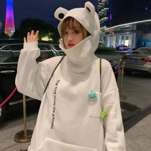 Cool Women Hoodie Perfect Sleeping Frog Pullover Winter Sense Hooded Modern Casual Sweatshirts Cute Funny Style Comfortable Frog Pullover Hoodie For Women Stevvex