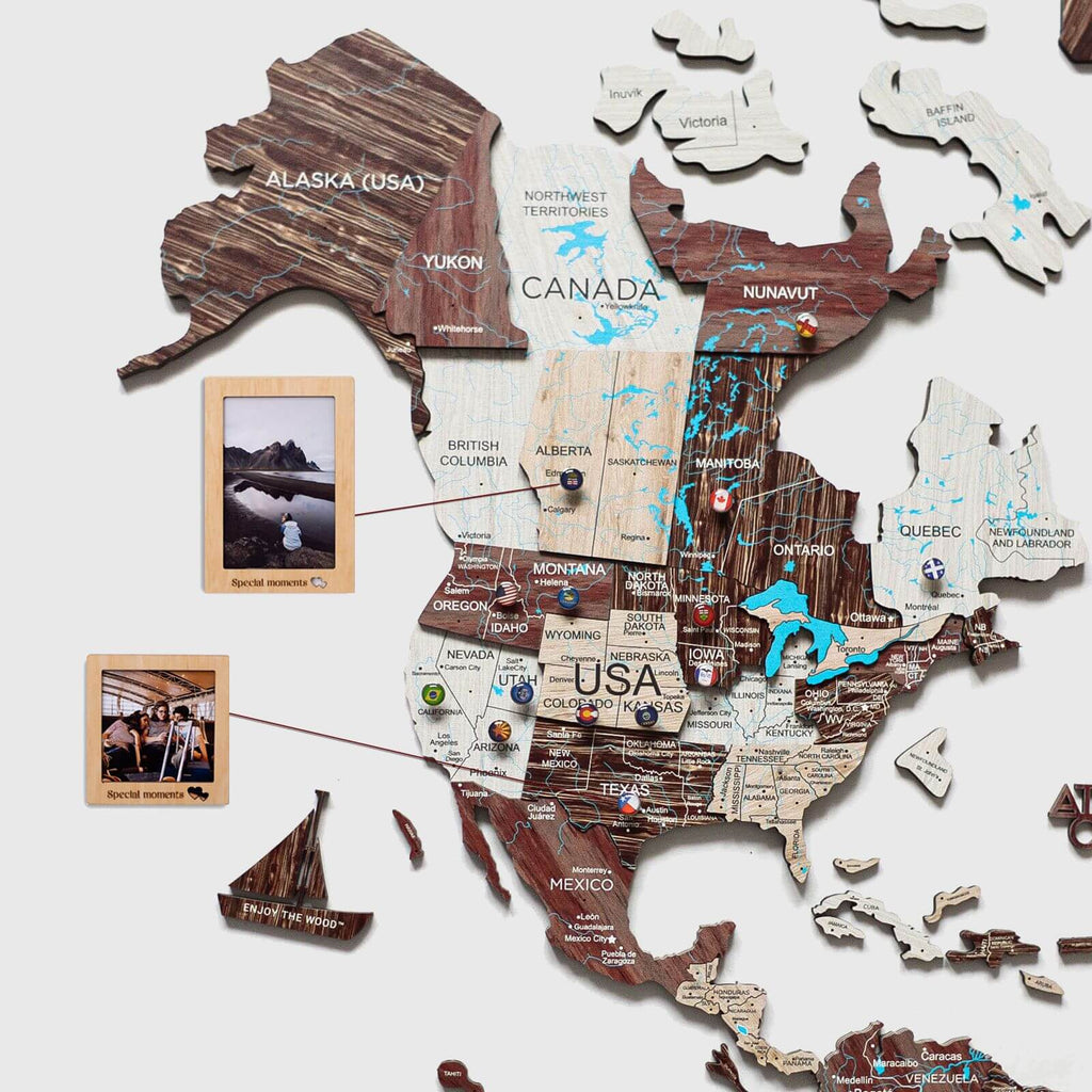 3D Wooden World Map Cappuccino (for US only) - SJB-DIAMOND ELITES