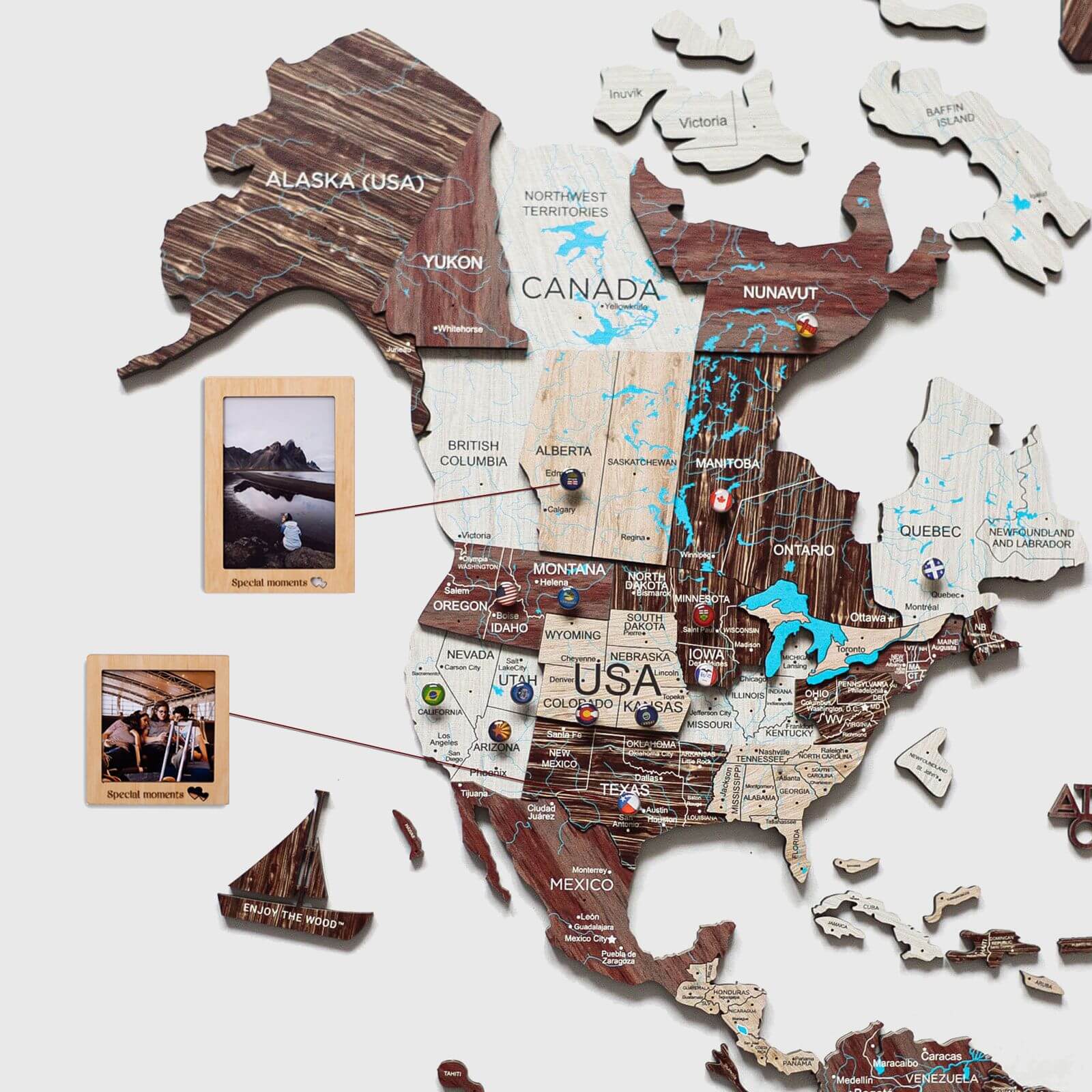 3D Wooden World Map Cappuccino (for US only) - SJB-DIAMOND ELITES