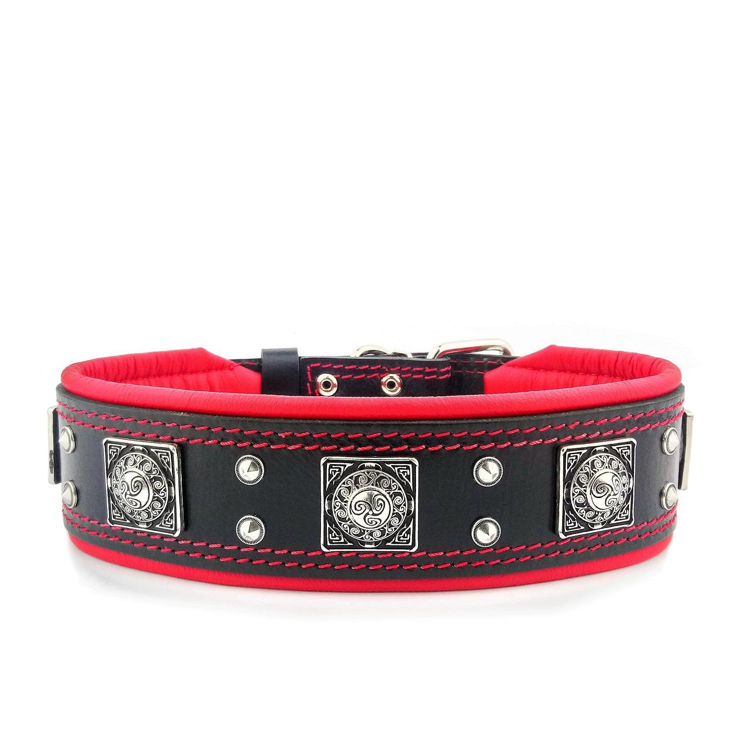 The "Eros" collar 2.5 inch wide black & red Bestia Dog Gear