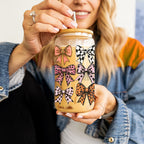 Fall Bows 20oz Glass Tumbler With Bamboo Lid, Straws And Straw Cleaner BandsCo Straps
