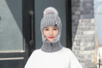 Coral Fleece Winter Women Knitted Hats Add Fur Warm Winter Hats For Women With Zipper Keep Face Warmer Balaclava Pompoms Cap Balaclava Gorgas Bonnet Knitted Hat Windproof Ski Mask Cold Weather Face Mask Motorcycle Balaclava Hood Warmer Winter Sports Cap Stevvex