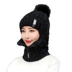 Coral Fleece Winter Women Knitted Hats Add Fur Warm Winter Hats For Women With Zipper Keep Face Warmer Balaclava Pompoms Cap Balaclava Gorgas Bonnet Knitted Hat Windproof Ski Mask Cold Weather Face Mask Motorcycle Balaclava Hood Warmer Winter Sports Cap Stevvex