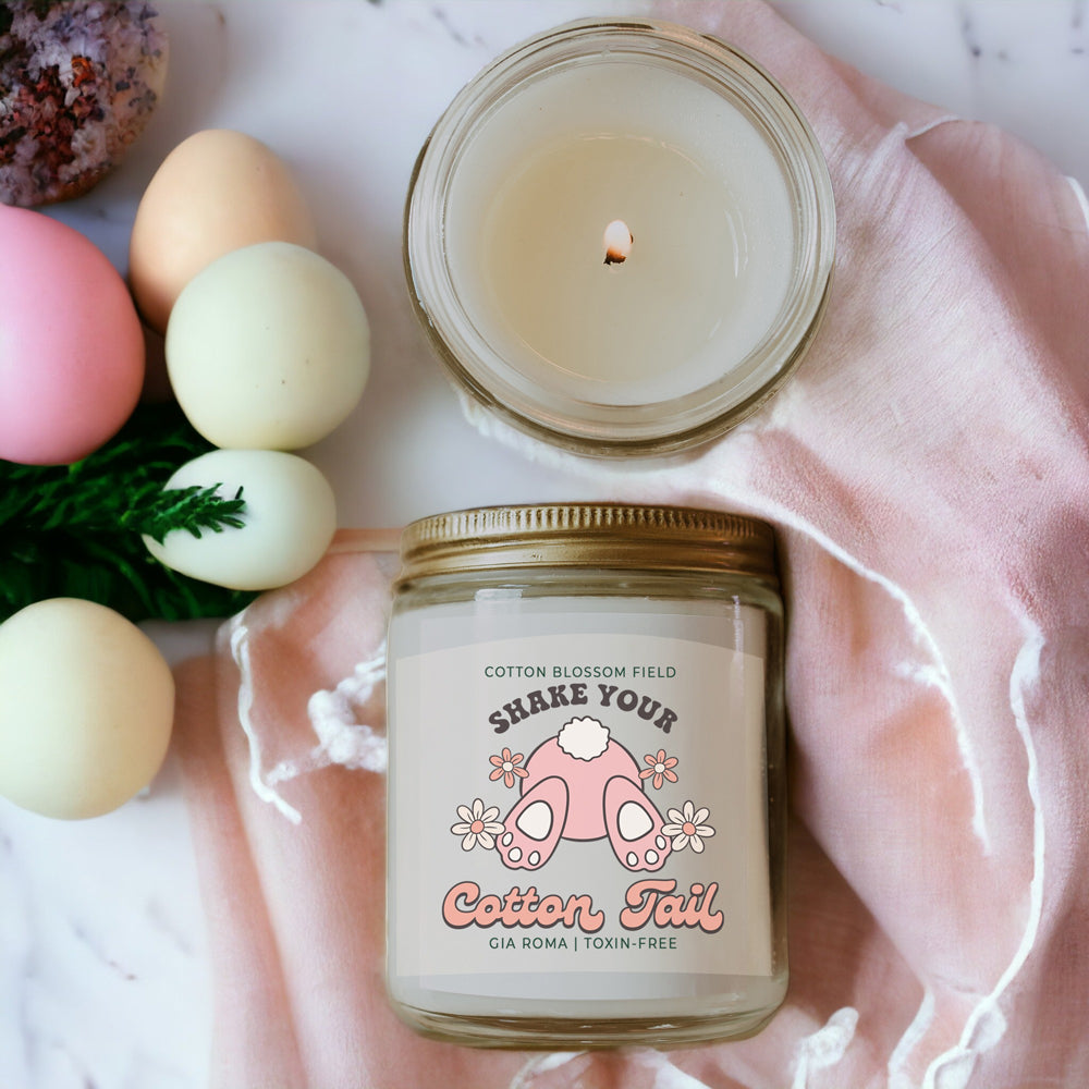 Cotton Blossom Candle - Fresh Lavender Cotton Scented Soy Candle, Home Spa BandsCo Straps