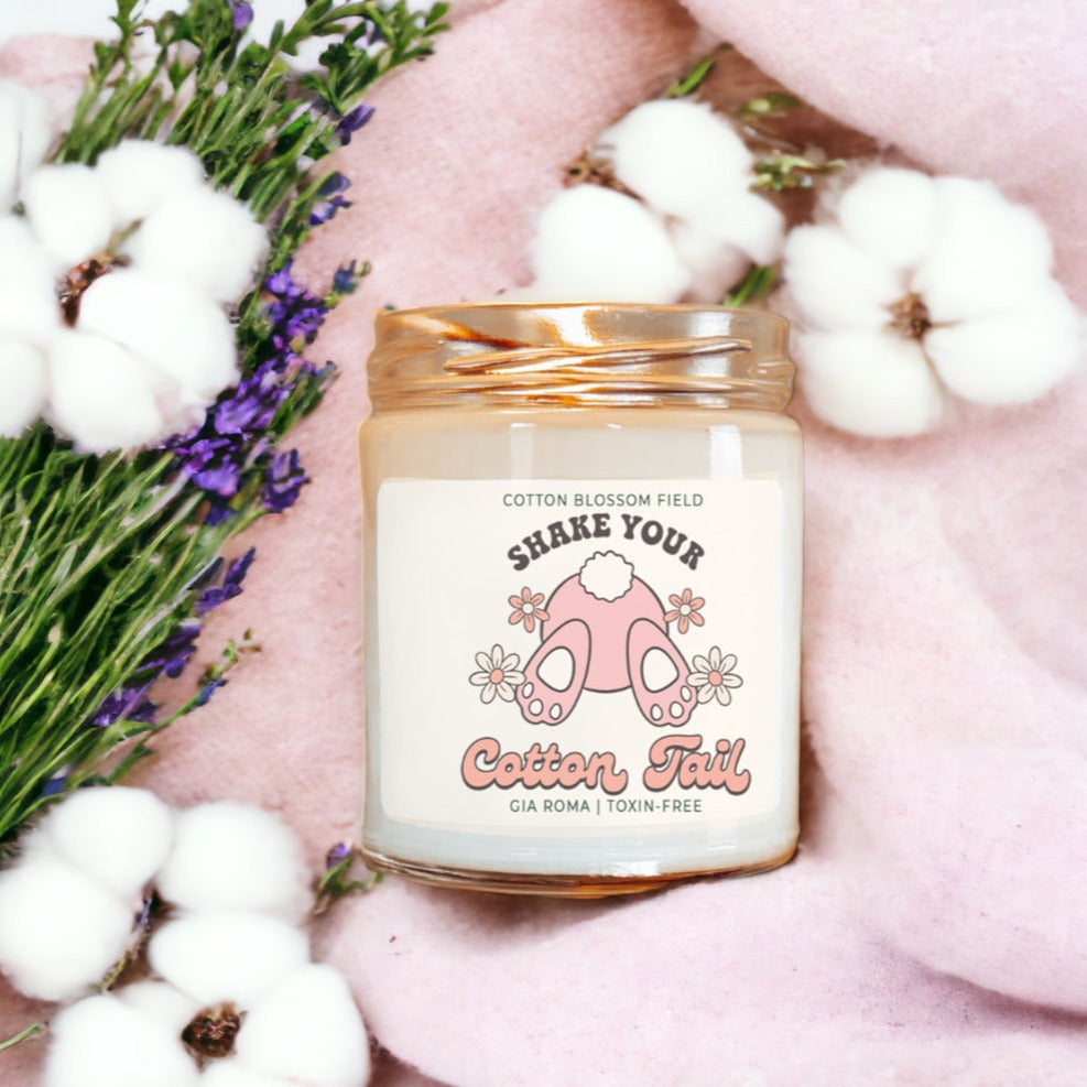 Cotton Blossom Candle - Fresh Lavender Cotton Scented Soy Candle, Home Spa BandsCo Straps