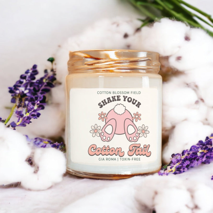 Cotton Blossom Candle - Fresh Lavender Cotton Scented Soy Candle, Home Spa BandsCo Straps