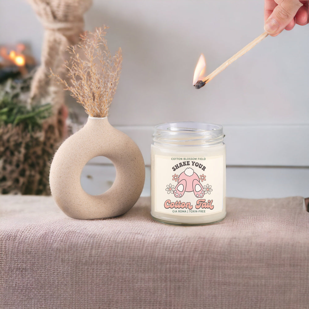 Cotton Blossom Candle - Fresh Lavender Cotton Scented Soy Candle, Home Spa BandsCo Straps