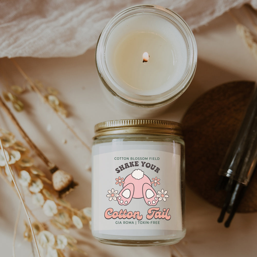 Cotton Blossom Candle - Fresh Lavender Cotton Scented Soy Candle, Home Spa BandsCo Straps