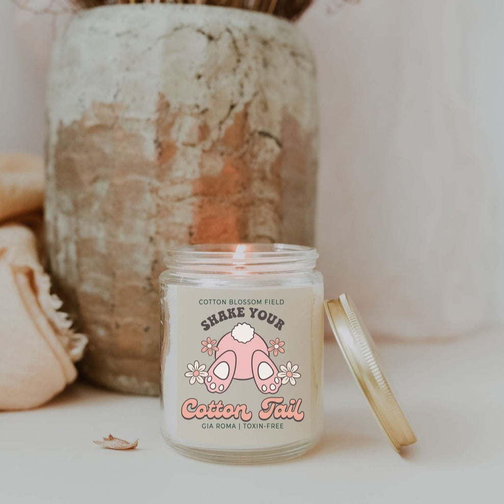 Cotton Blossom Candle - Fresh Lavender Cotton Scented Soy Candle, Home Spa BandsCo Straps