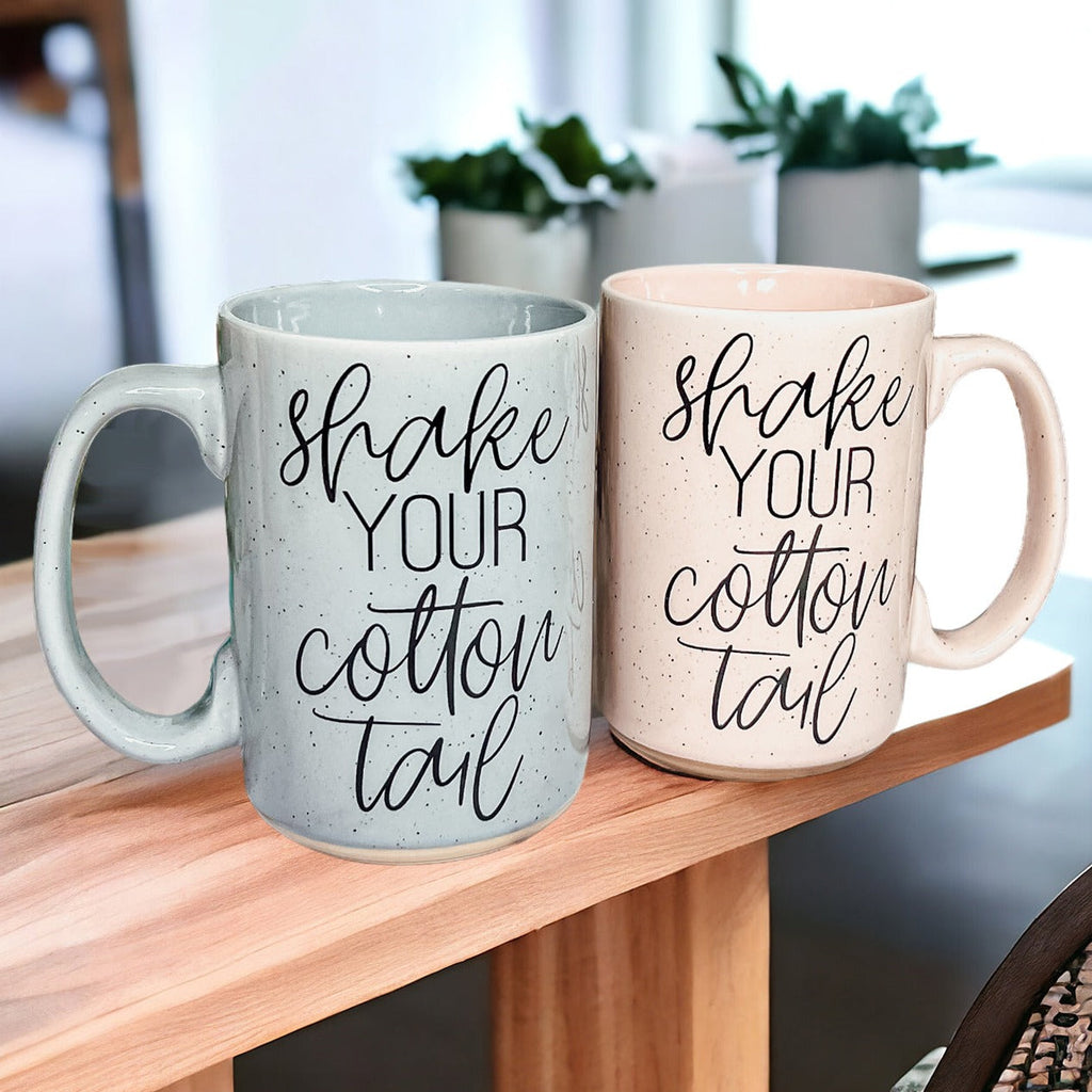 Shake Your Cotton Tail 16oz Ceramic Easter Coffee Mug Pastel Pink Blue BandsCo Straps