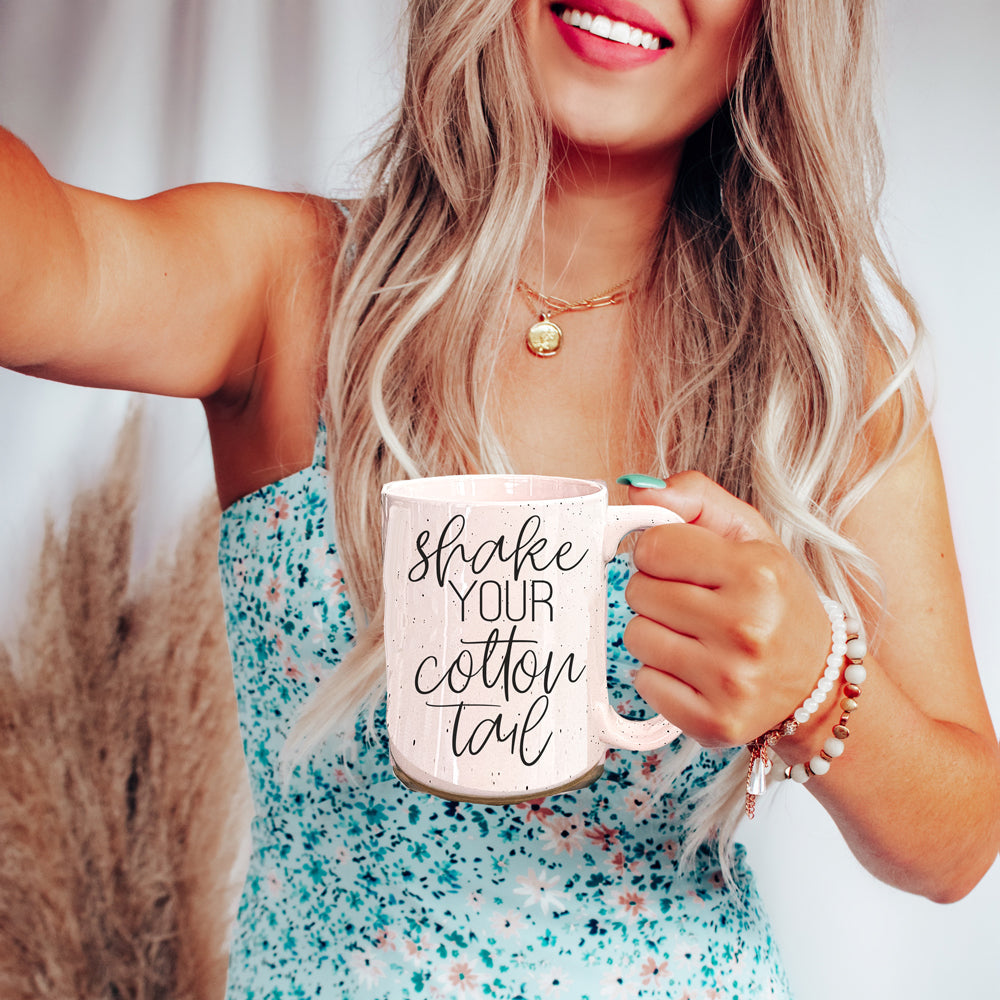 Shake Your Cotton Tail 16oz Ceramic Easter Coffee Mug Pastel Pink Blue BandsCo Straps