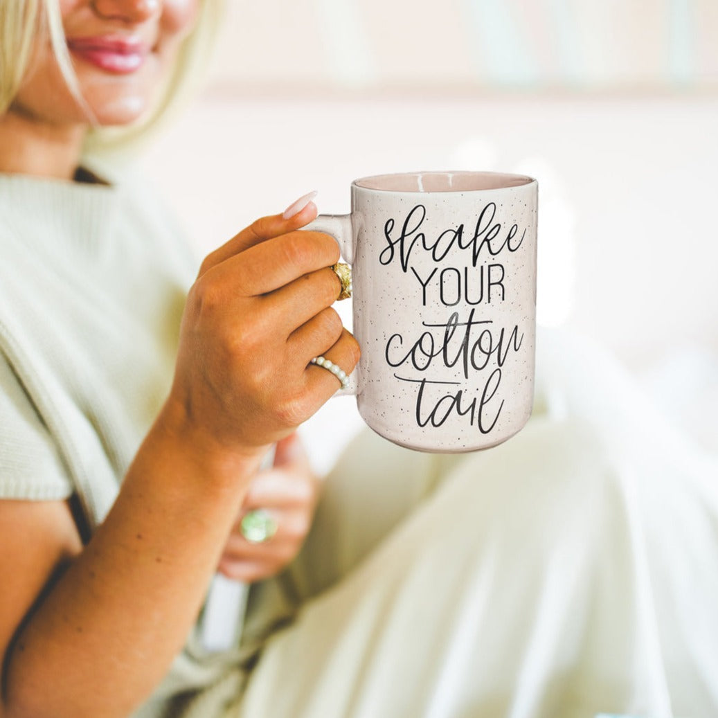 Shake Your Cotton Tail 16oz Ceramic Easter Coffee Mug Pastel Pink Blue BandsCo Straps