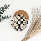 Spring Ceramic Coasters Set of 4 Courtly Check Designs Absorbent Drink Coasters for Table Protection BandsCo Straps