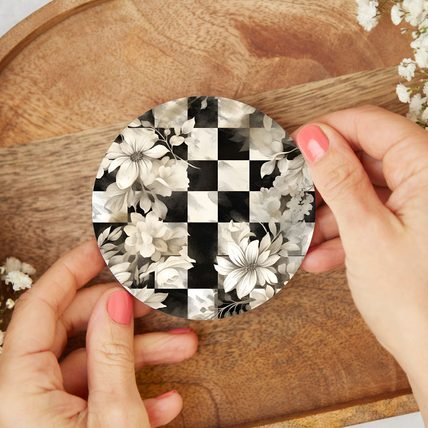 Spring Ceramic Coasters Set of 4 Courtly Check Designs Absorbent Drink Coasters for Table Protection BandsCo Straps