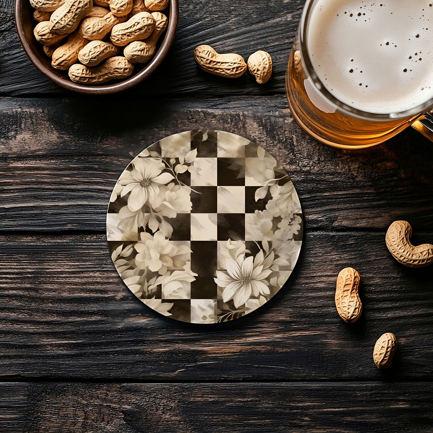 Spring Ceramic Coasters Set of 4 Courtly Check Designs Absorbent Drink Coasters for Table Protection BandsCo Straps