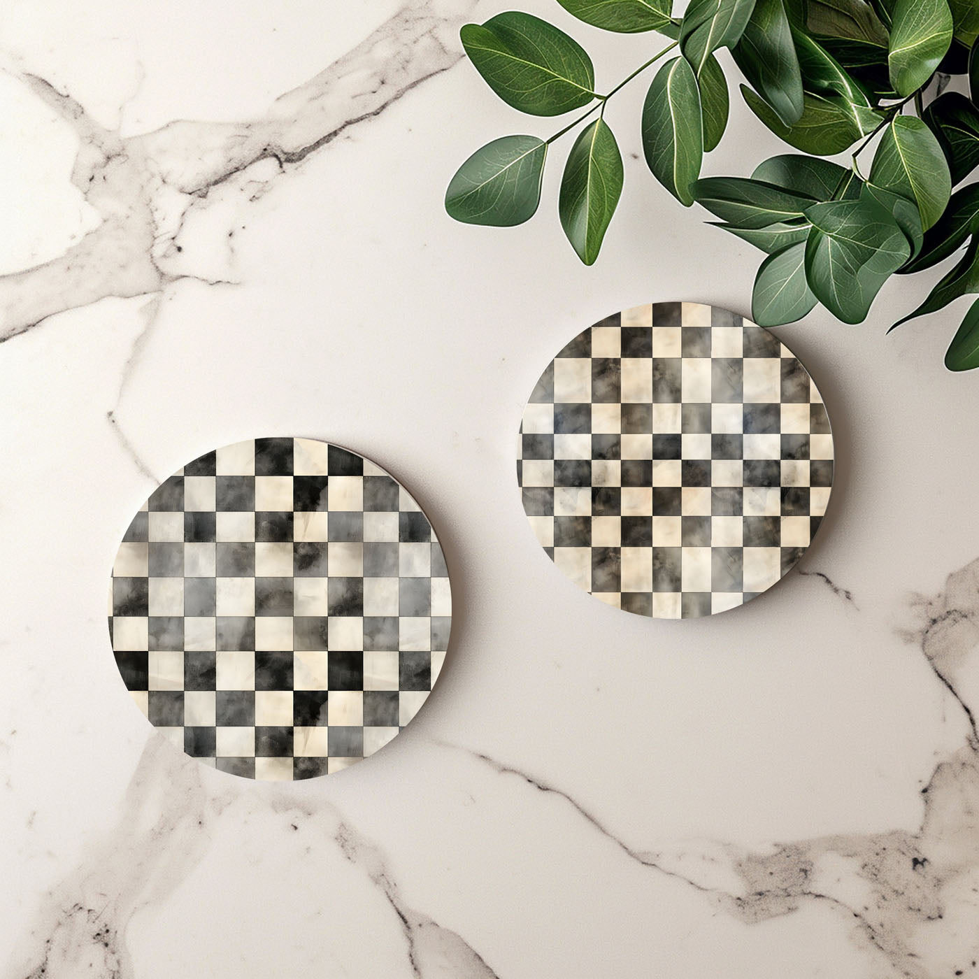 Spring Ceramic Coasters Set of 4 Courtly Check Designs Absorbent Drink Coasters for Table Protection BandsCo Straps