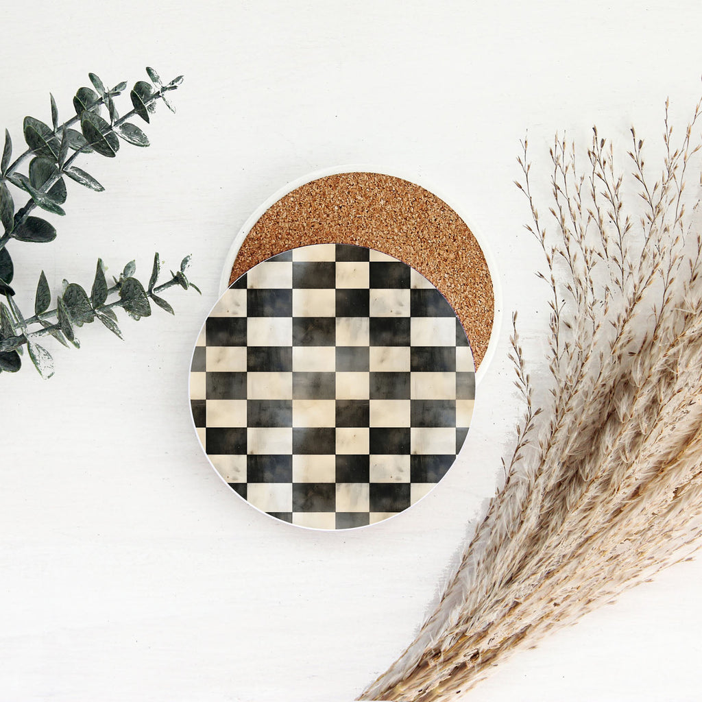 Spring Ceramic Coasters Set of 4 Courtly Check Designs Absorbent Drink Coasters for Table Protection BandsCo Straps
