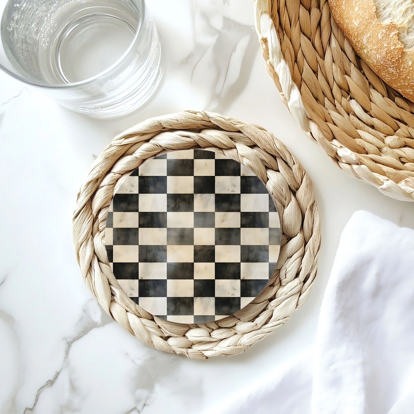 Spring Ceramic Coasters Set of 4 Courtly Check Designs Absorbent Drink Coasters for Table Protection BandsCo Straps