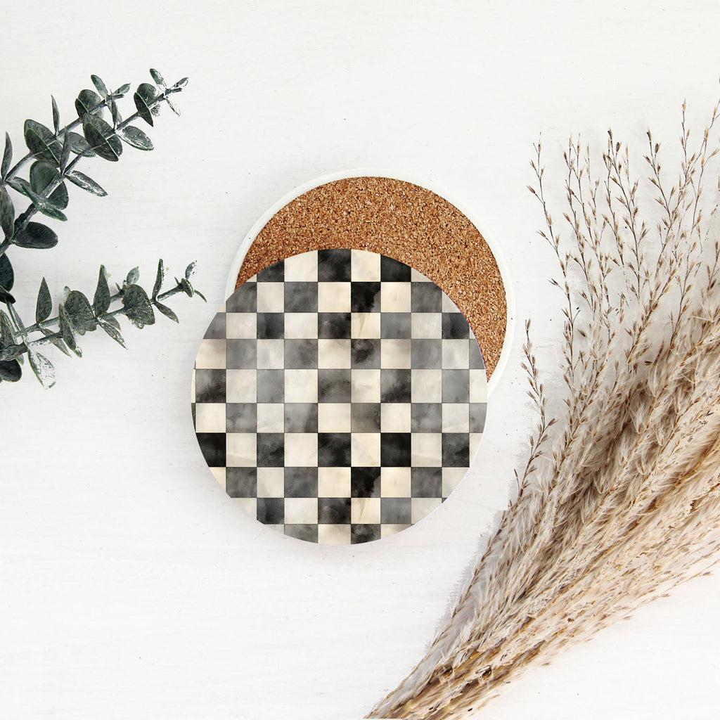 Spring Ceramic Coasters Set of 4 Courtly Check Designs Absorbent Drink Coasters for Table Protection BandsCo Straps