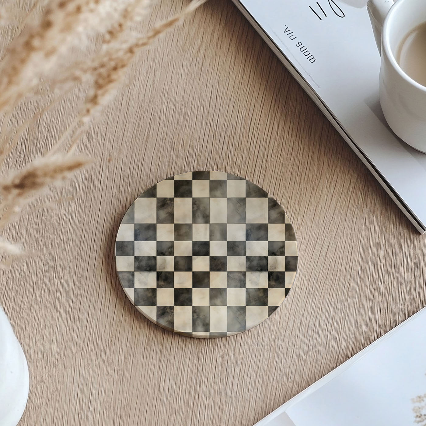 Spring Ceramic Coasters Set of 4 Courtly Check Designs Absorbent Drink Coasters for Table Protection BandsCo Straps