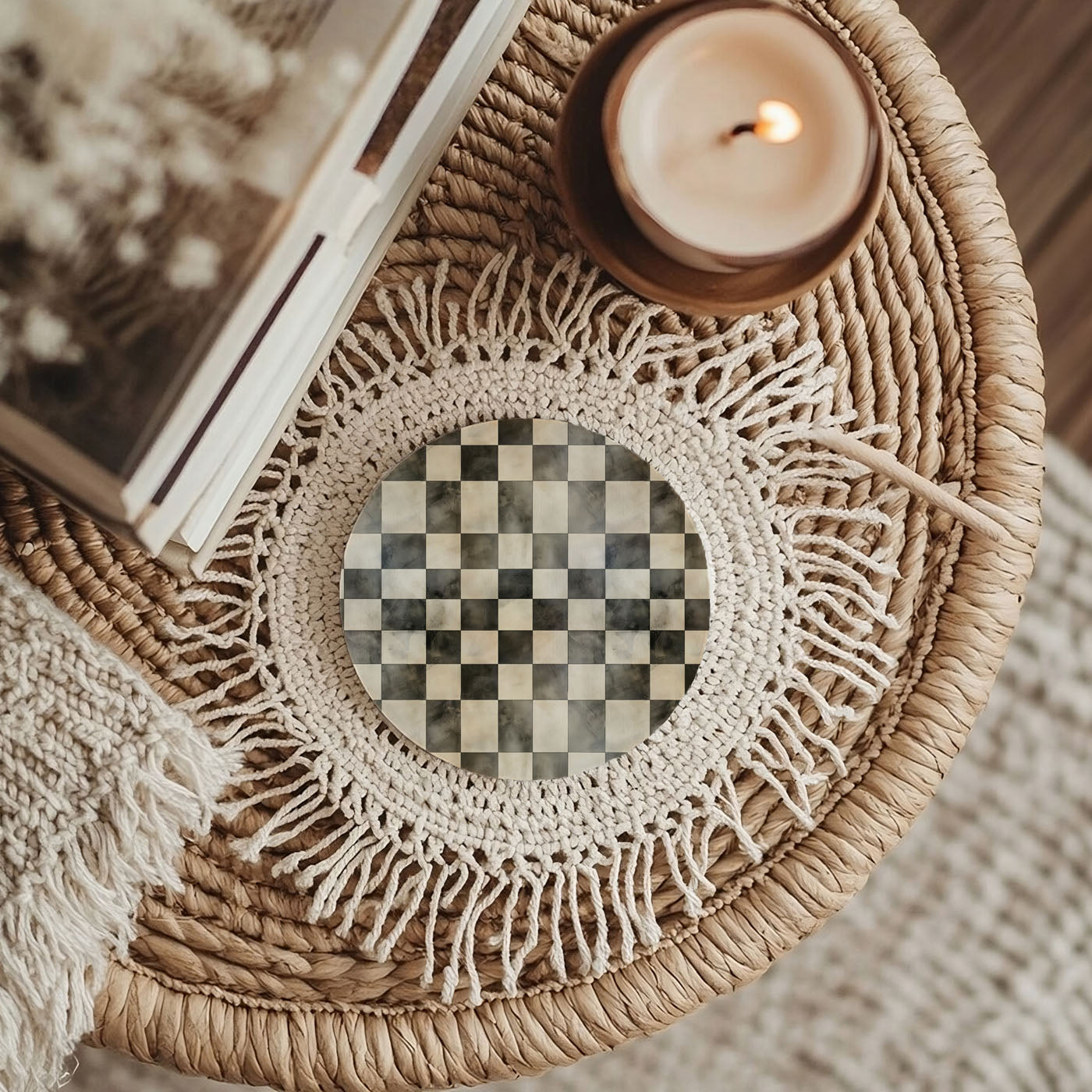 Spring Ceramic Coasters Set of 4 Courtly Check Designs Absorbent Drink Coasters for Table Protection BandsCo Straps